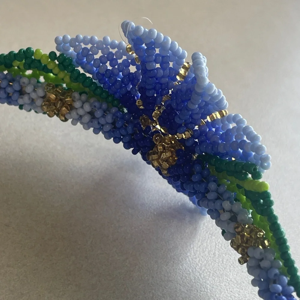 Blue Beaded Flower Headband‎ - Women's Accessory